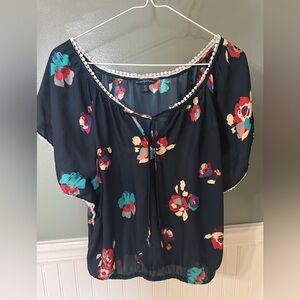 American Eagle Outfitters Flowy Black Floral Blouse